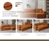 A collage of images showing a modern orange sectional sofa with different features highlighted. Produktbild-Vorschau