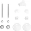 A collection of toilet seat mounting hardware, including bolts, nuts, washers, and plastic components. Produktbild-Vorschau