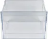 A clear, front-facing studio shot of a transparent plastic drawer, likely for a refrigerator or freezer. Anteprima dell’immagine prodotto