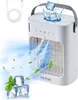 A white portable air cooler is shown with ice cubes and mint leaves, suggesting its cooling function. It is connected via a white USB cable. Náhľad obrázku produktu