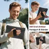 A collage of images showing a tablet case being used by different people in various settings. Produktbild-Vorschau