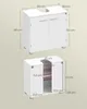 Two views of a white bathroom vanity cabinet with dimensions labeled. Náhled obrázku produktu