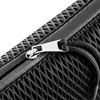 A close-up view of a black mesh bag with a zipper and a cord pull. Produktbild-Vorschau