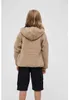 A child wearing a beige teddy fleece jacket and black cargo shorts, shown from the back. Produktbild-Vorschau