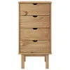 A tall, narrow wooden chest of drawers with four drawers, each with a carved handle, standing on four tapered legs. The chest is shown against a plain white background. Anteprima dell’immagine prodotto
