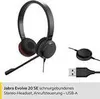 A Jabra Evolve 20 SE headset with its USB cable and inline control unit, presented on a white background. Anteprima dell’immagine prodotto