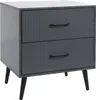 A product shot of a gray nightstand with two drawers and black legs. Produktbild-Vorschau