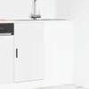 A close-up view of a white kitchen cabinet with a black appliance and a silver faucet. Produktbild-Vorschau