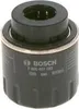 A black Bosch oil filter with a gold ring around the middle, shown against a light gray background. Náhľad obrázku produktu