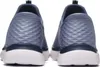 The back view of a pair of blue Skechers sneakers with white soles. Náhled obrázku produktu