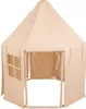 A beige hexagonal play tent for children, shown from the front with an open entrance. Produktbild-Vorschau