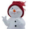 A close-up of a decorative snowman figurine wearing a red knitted hat. Produktbild-Vorschau