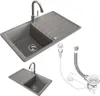 A kitchen sink with a faucet and drain assembly, shown from multiple angles. Náhled obrázku produktu