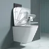 A wall-mounted toilet with a soft-close lid, shown in a modern bathroom setting with ribbed wall panels and tiled flooring. Produktbild-Vorschau