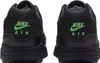 The back view of two black Nike Air Max 1 Essential sneakers with green Nike Air branding. Produktbild-Vorschau