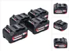 Four Metabo Li-Power battery packs are arranged in a cluster on a white background, with additional individual shots of the battery packs on the right side of the image. Produktbild-Vorschau