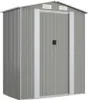 A grey metal shed with double doors and vents on the top. Produktbild-Vorschau