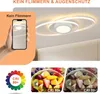 A collage showing a modern LED ceiling light, a hand holding a smartphone displaying the light, and two fruit bowls illustrating color rendering index (CRI) differences. Anteprima dell’immagine prodotto