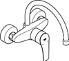 A line drawing of a wall-mounted faucet with a flexible hose. Anteprima dell’immagine prodotto
