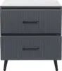 A front view of a two-drawer nightstand with a marble-look top and fluted drawer fronts. Produktbild-Vorschau