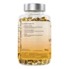 A close-up of a supplement bottle showing its label with product benefits and manufacturing information. Produktbild-Vorschau