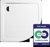 A white shower tray with a drain and a Cradle to Cradle certification badge. Anteprima dell’immagine prodotto