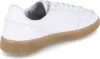 A white sneaker with a brown sole is shown from the side. Produktbild-Vorschau