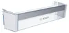 A transparent plastic refrigerator shelf with a gray accent strip and the Bosch logo. Produktbild-Vorschau