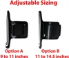 Two different sizes of black armbands are shown side-by-side with sizing information. Produktbild-Vorschau