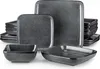 A collection of dark gray stoneware dishes, including plates and bowls, arranged on a white background. Náhled obrázku produktu