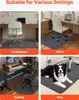 A collage of four images showing a dark gray chair mat in different settings: a study room, an office, a gaming setup, and with a dog. Náhled obrázku produktu