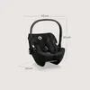 A black baby car seat with dimensions indicated by lines and text. Produktbild-Vorschau