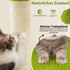 A cat scratching a sisal post with text highlighting product features. Náhled obrázku produktu