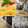A collage of images showing pasta in the shape of caravans, being made and prepared. Podgląd zdjęcia produktu