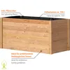 A wooden raised garden bed with informational text overlays. Produktbild-Vorschau