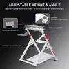 A diagram illustrating the adjustable features of a gaming wheel stand. Náhľad obrázku produktu