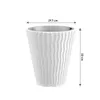 A white decorative planter with wavy texture is shown with dimensions indicated. Produktbild-Vorschau
