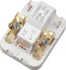 A close-up studio shot of a white electrical component with gold and silver metal contacts. Produktbild-Vorschau