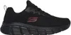 A side view of a black Skechers Bobs B Flex shoe with red accents. Produktbild-Vorschau