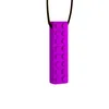 A purple teething necklace shaped like a Lego brick, hanging from a black cord against a white background. Produktbild-Vorschau