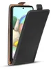 A black flip case for a smartphone is shown with the front cover partially open. Podgląd zdjęcia produktu