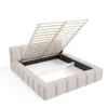 A bed frame with its storage compartment open, showing the slatted base and the storage area underneath. Voir les images du produit