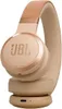 A close-up studio shot of beige JBL Live 670 NC wireless on-ear headphones. Voir les images du produit