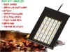 A black LED lamp with white LEDs is shown at an angle, with text listing its features on the left. The background includes a blurred image of leaves and soil. Anteprima dell’immagine prodotto