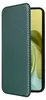 A green carbon fiber flip case for a smartphone, shown partially open. Produktbild-Vorschau