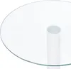 A close-up view of a round glass tabletop supported by a white cylindrical stand. Produktbild-Vorschau