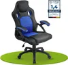 A black and blue racing-style office chair is shown on a green circular mat against a white background. Náhled obrázku produktu