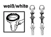 An illustration showing how to install a toilet fixing kit, with text indicating the color is white. Produktbild-Vorschau