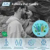A couple embracing in a natural outdoor setting, with product-related graphics and text overlaid. Produktbild-Vorschau