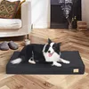 A border collie dog lies on a black dog bed in a living room setting. Produktbild-Vorschau